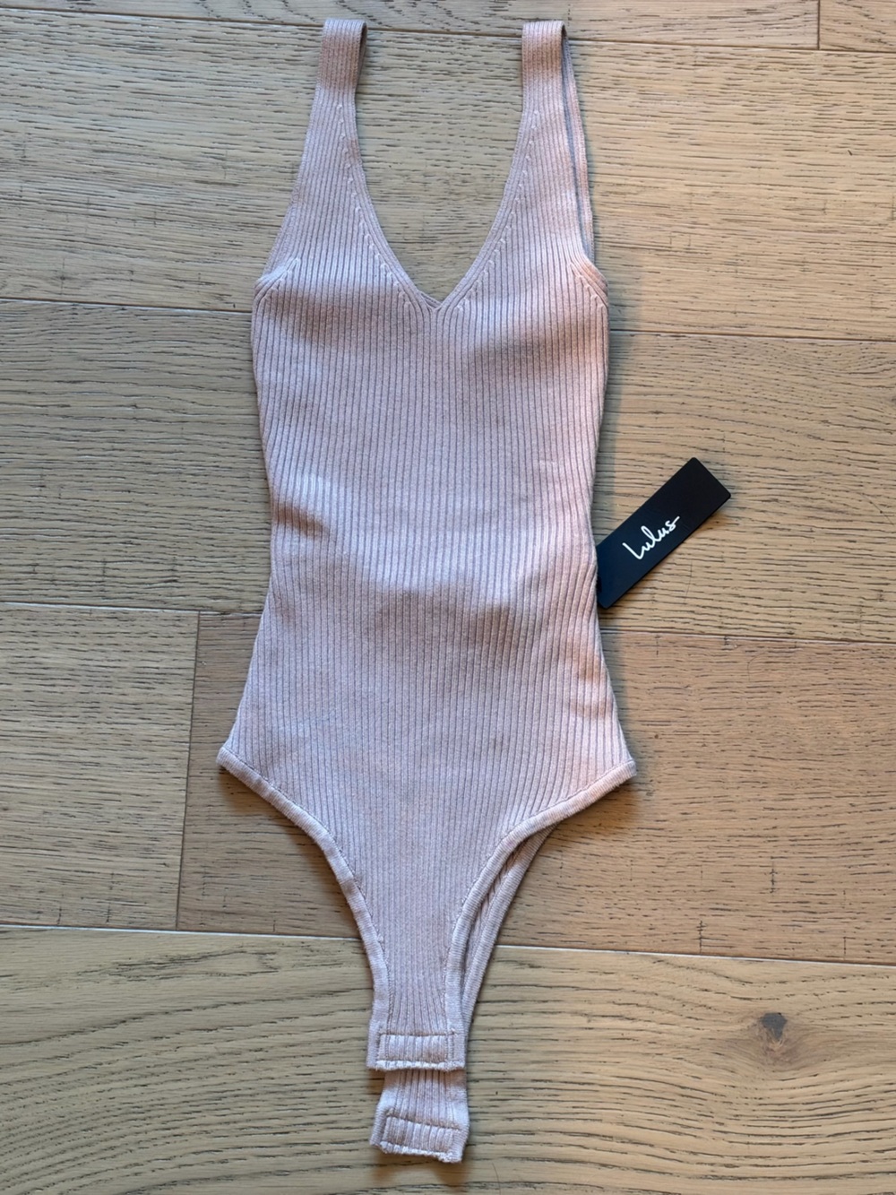 Lulus Cut to Flirty Taupe Ribbed Asymmetrical Cutout Bodysuit XS NWT